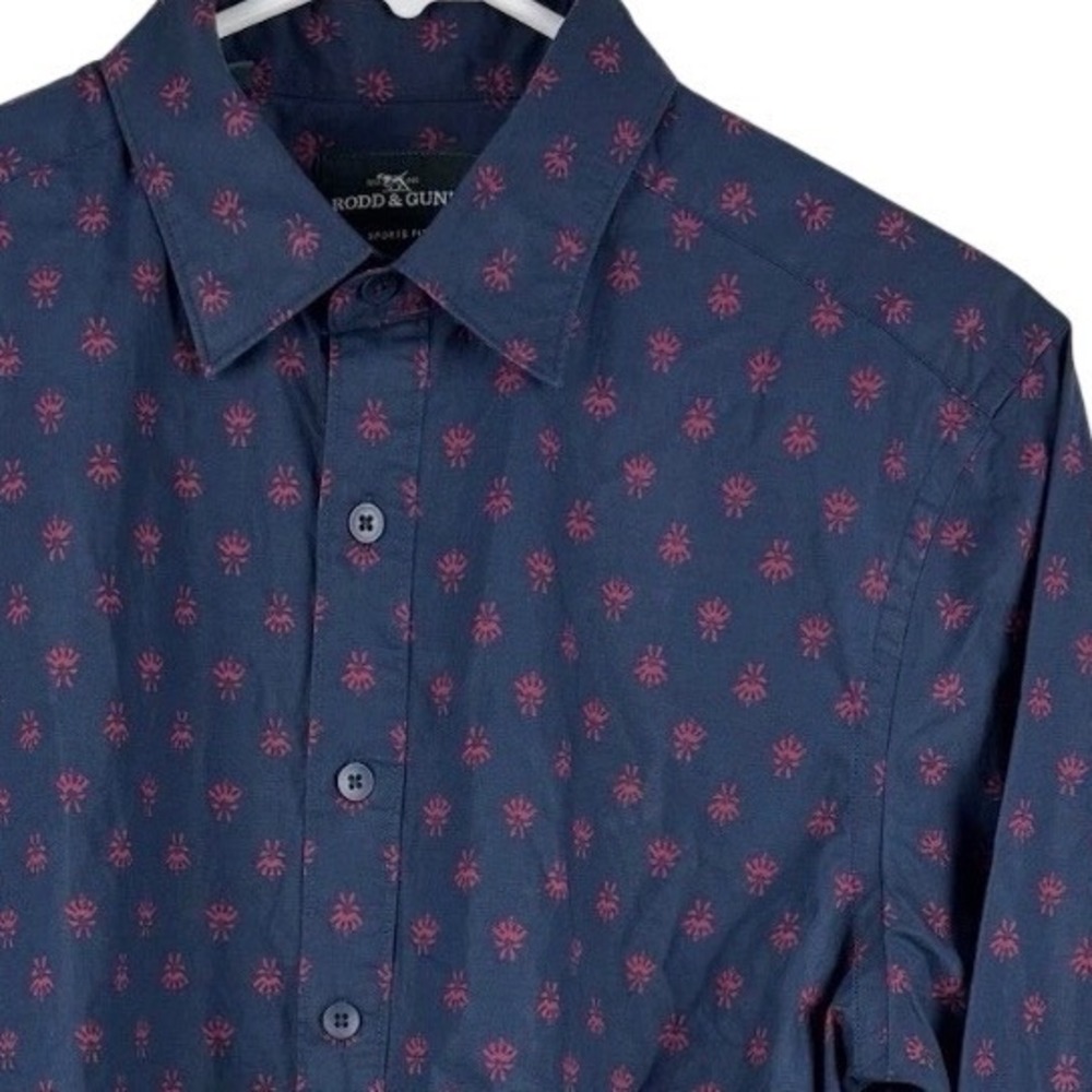 Rodd & Gunn Button Down Shirt Mens Small Navy Blue Red Floral Sports Fit Cotton